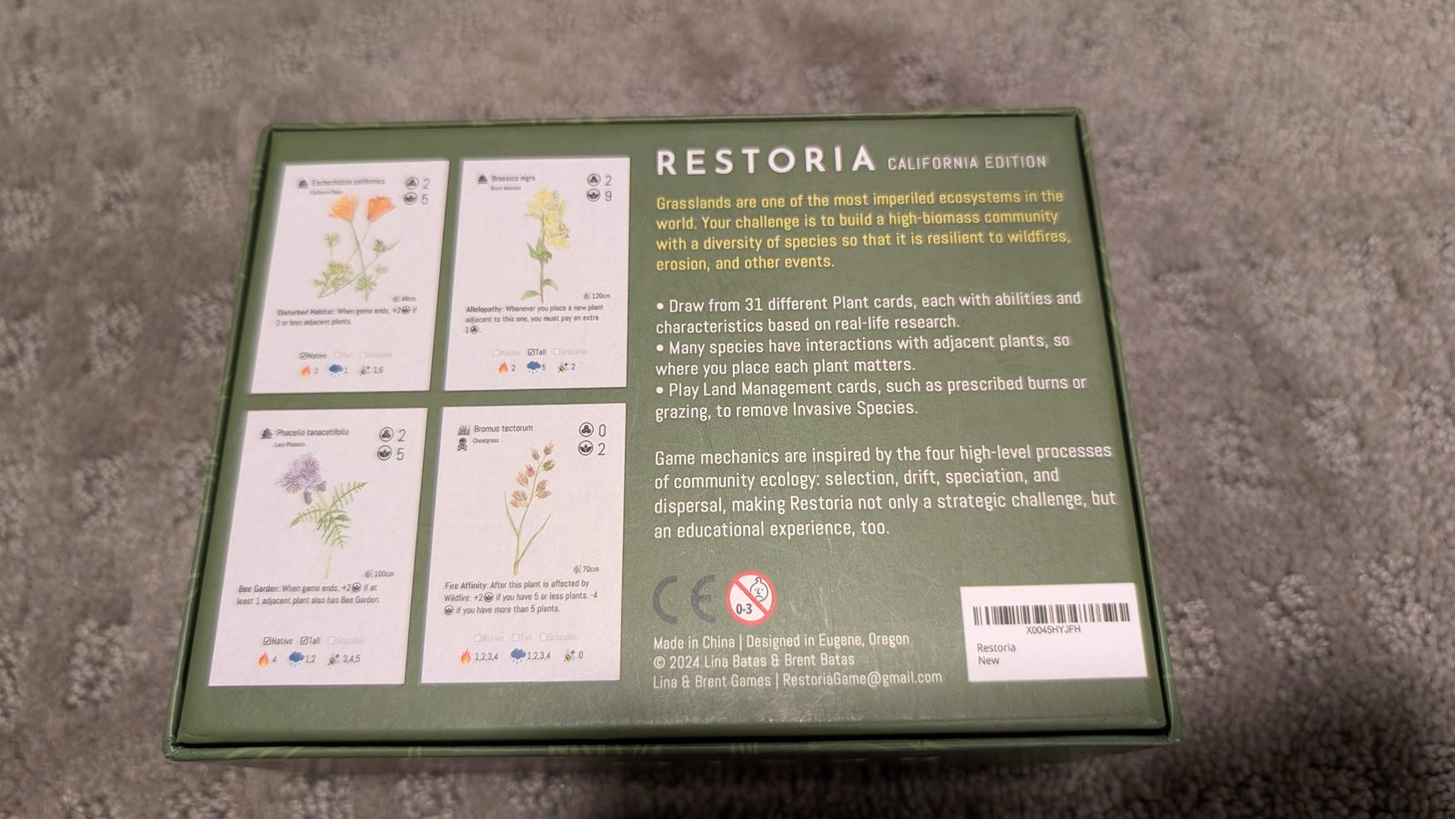 Back of the Restoria California Edition box